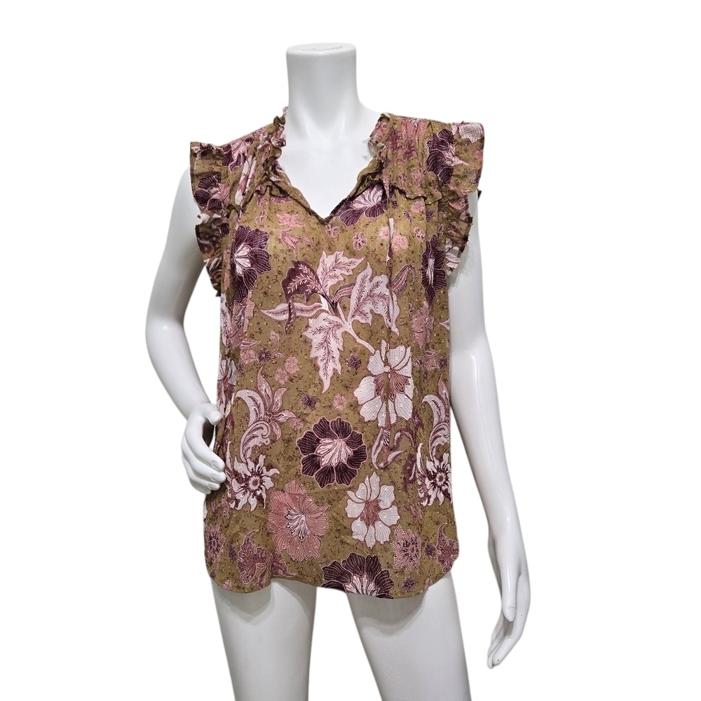 Joie Floral Keyhole Tie Neck Top Size L